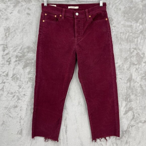 Levi's Premium Wedgie Straight Corduroy Raw Hem Crop Button Fly Jeans - Picture 1 of 16